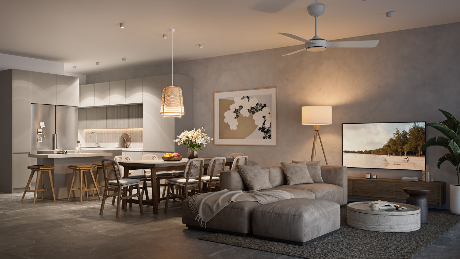 MontChoisy_2Bedroom-Living Night_Sasha